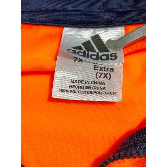 Adidas Youth Track Jacket Orange/Blue Size 7/8 (120) Striped Sleeve Logo Zip - Picture 6 of 7